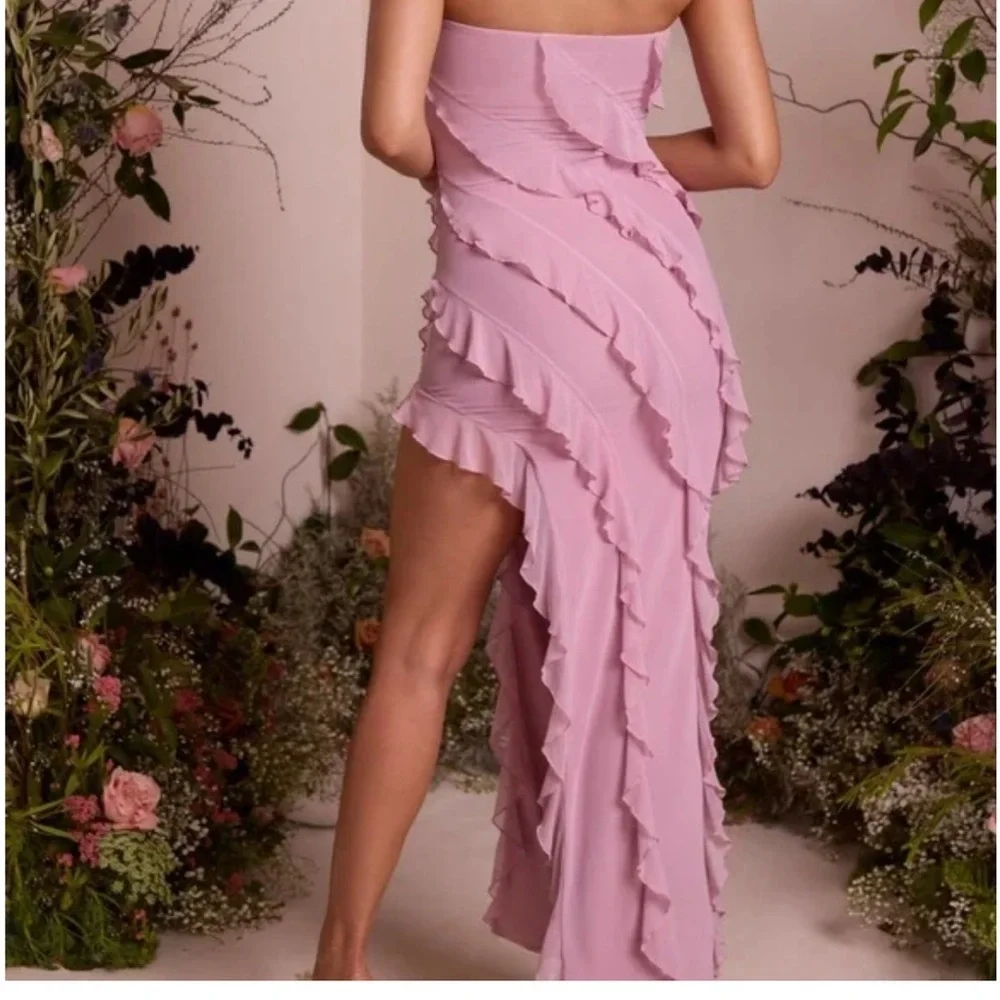 Oh Polly Nevali Badeau Ruffle Detail Maxi Dress Dusty Pink Size 2 - Picture 4 of 8